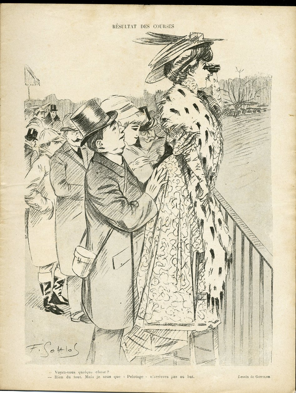 Illustration von Gottlob (1873-1935) in Le Lire, 21/12/07 - Ergebnisse der Rennen - Liebe, Mode, Leben der Reichen, Hippismus - Frauen von Fernand Louis Gottlob