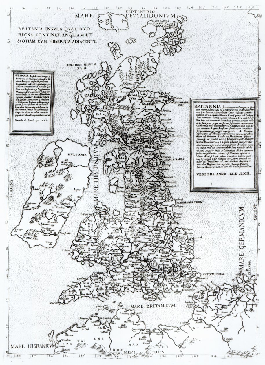 Britania Insula quae dup Regna continet Angliam et Scotiam cum Hibernia adiacente, graviert von Paulo Forlani, 1562 (Kupferstich) von Fernando Bertelli