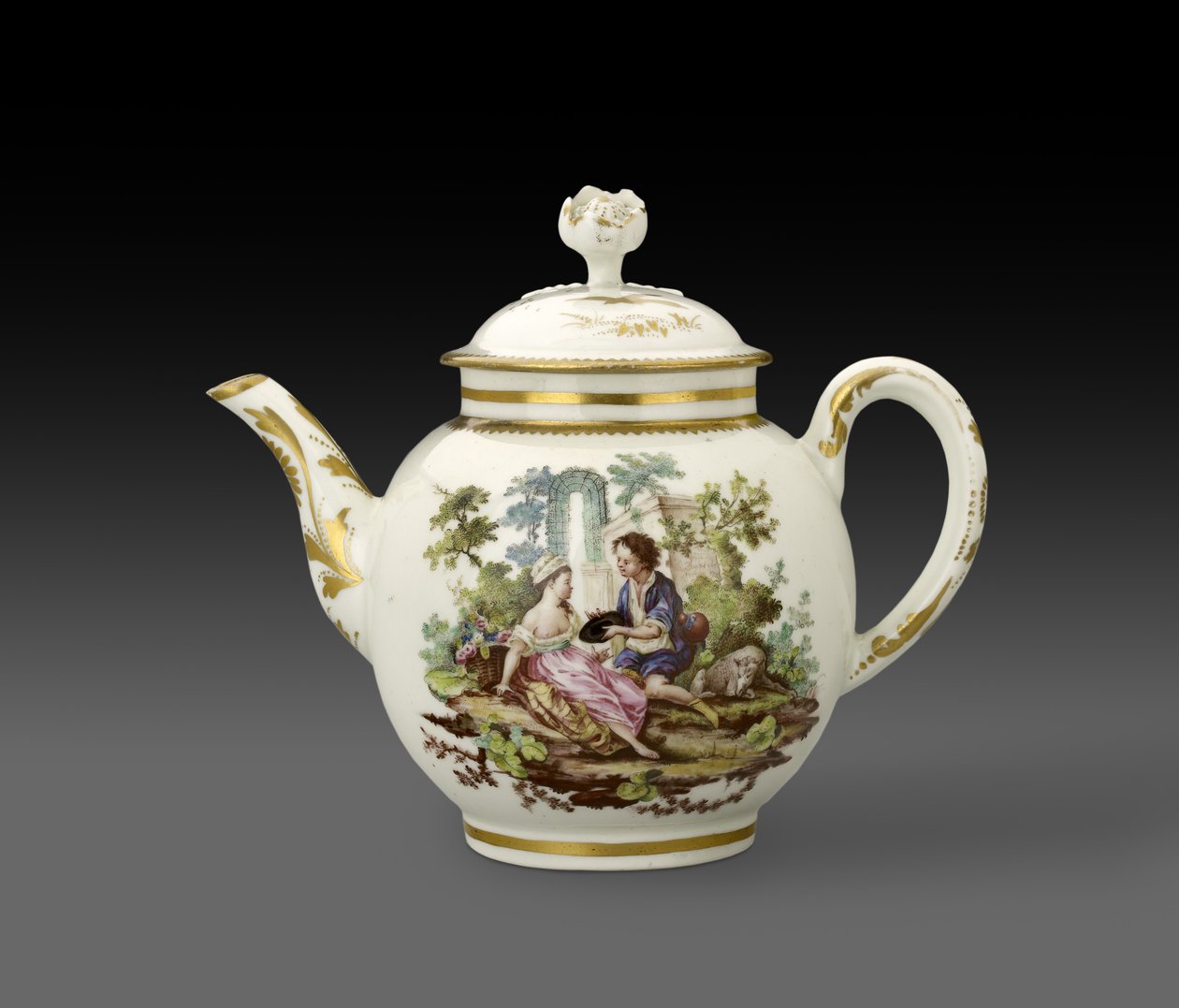 Teekanne und Deckel, 1772, Worcester Porzellanmanufaktur von Fidelle Duvivier