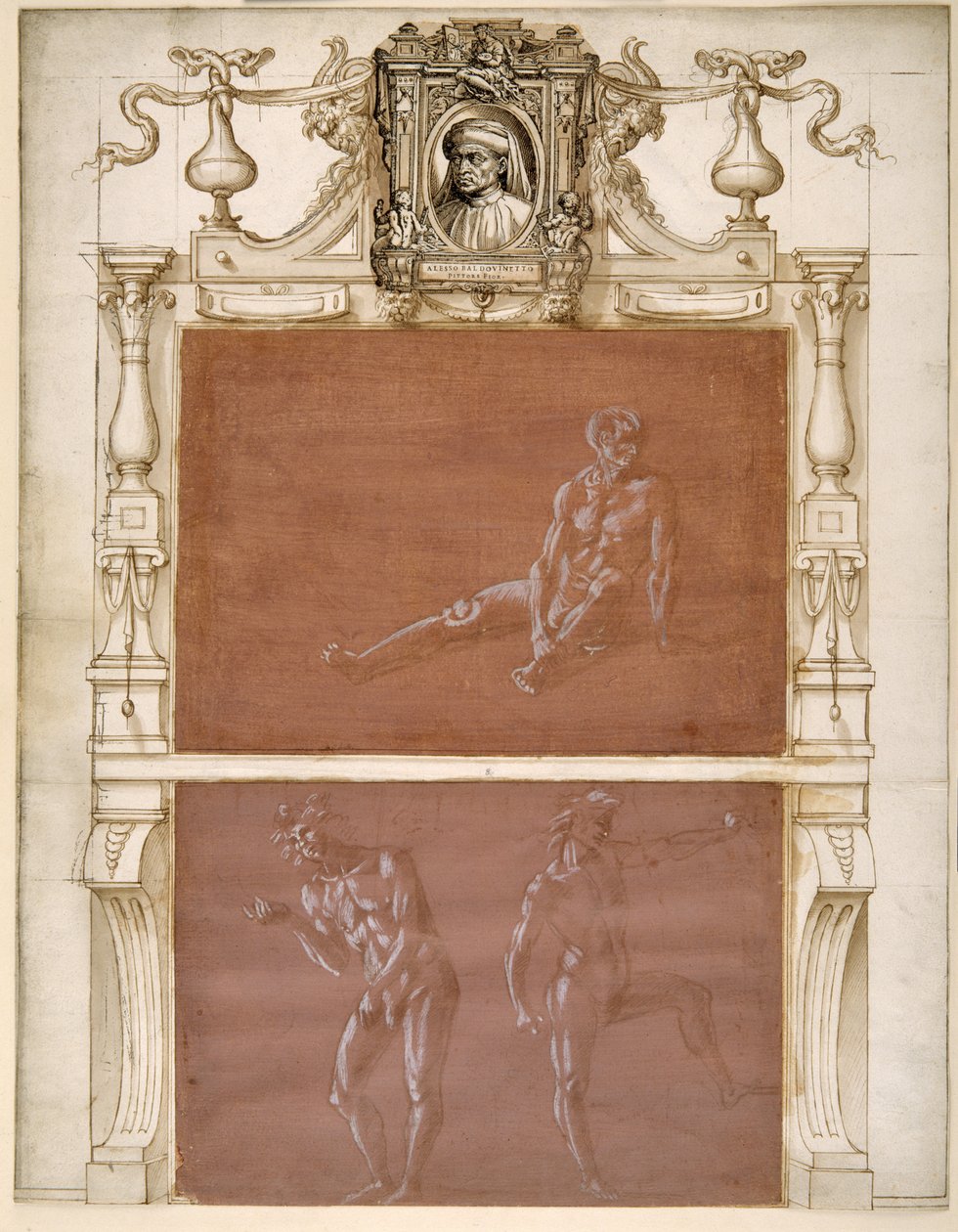 Ein nackter sitzender Mann und zwei männliche Akte von Filippino Lippi