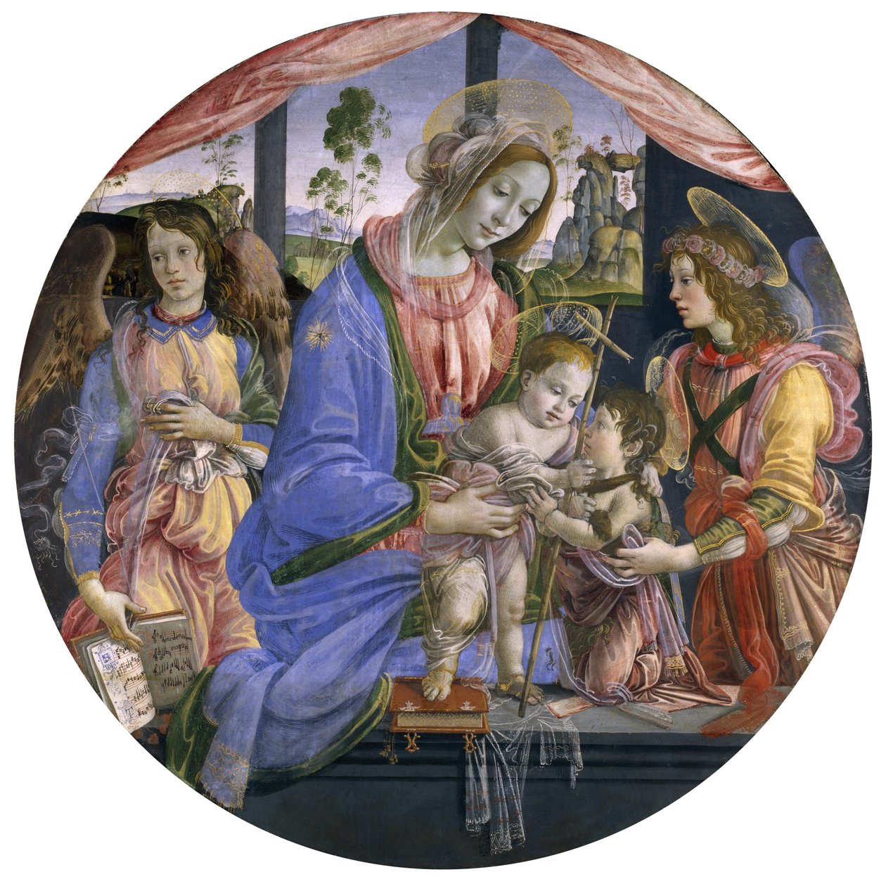 Die Madonna und das Kind mit dem kleinen St. Johannes und zwei Engeln, Mitte der 1480er Jahre von Filippino Lippi