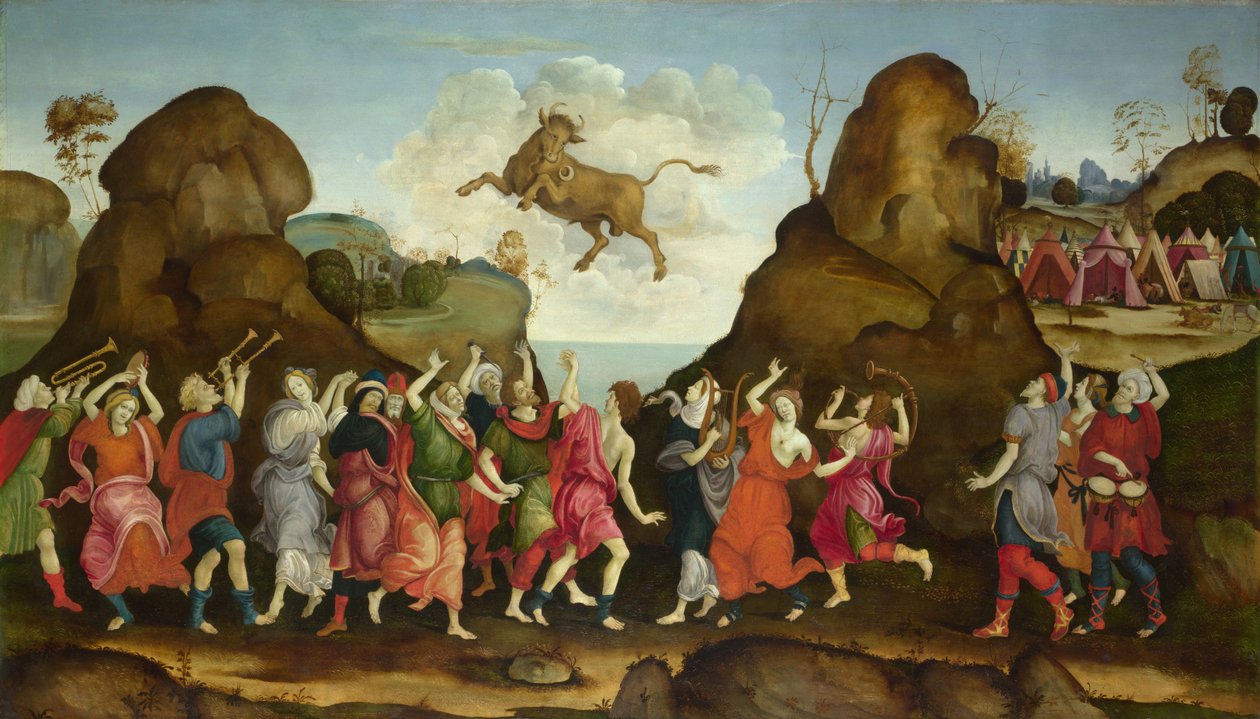 Die Verehrung des ägyptischen Stiergottes Apis, ca. 1500 von Filippino, Lippi