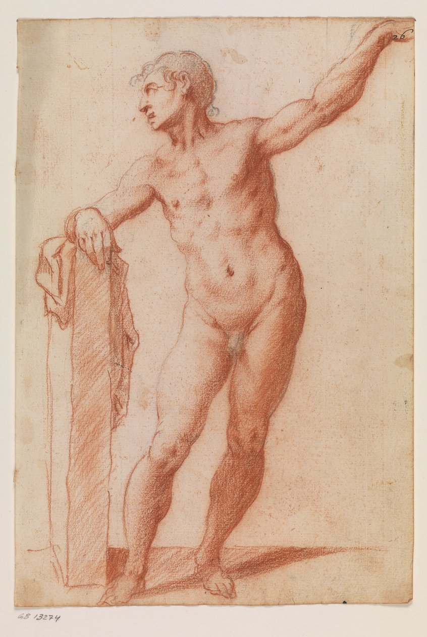 Stehende männliche Figur, die sich nach links auf einen Sockel lehnt von Filippo Esegrenio