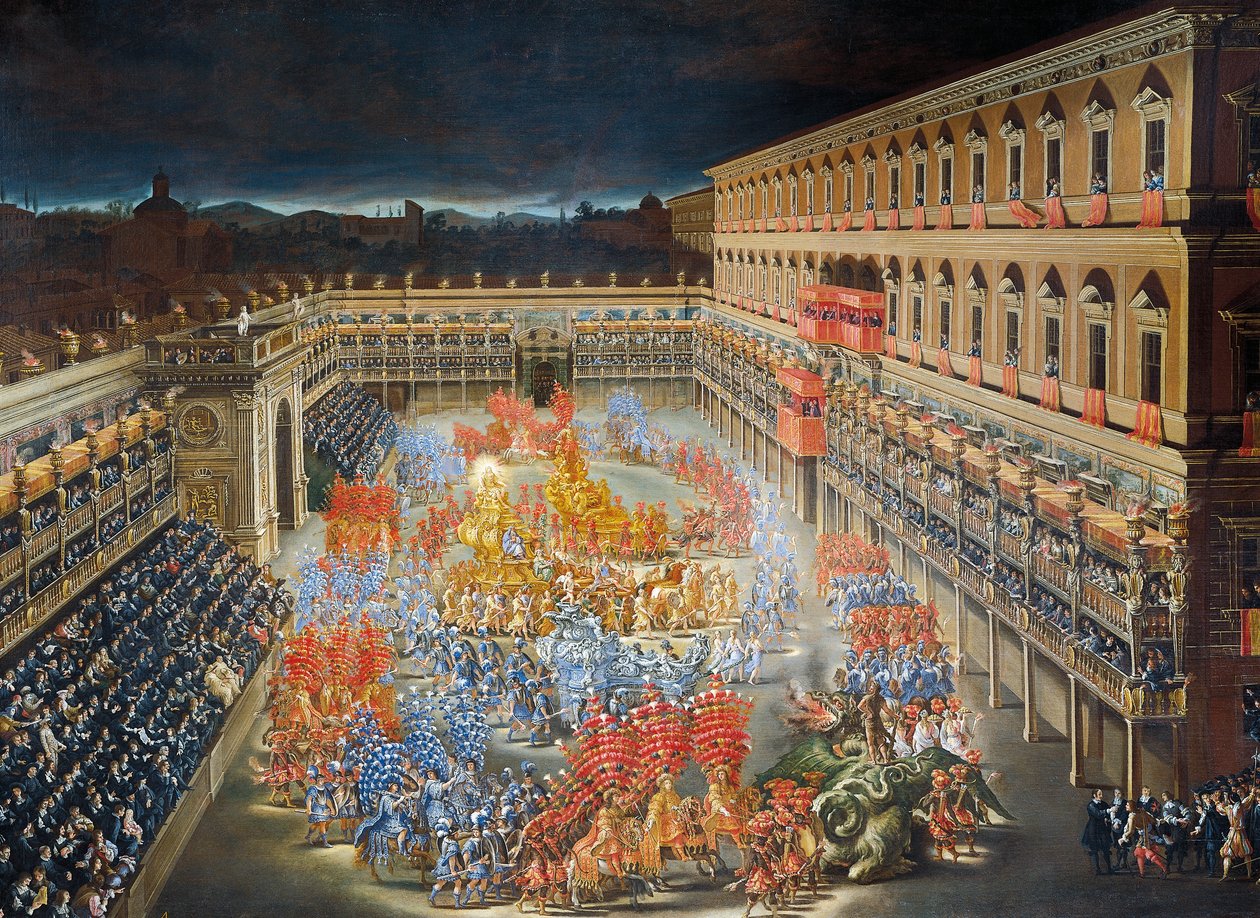 Feierlichkeiten im Palazzo Barberini zu Ehren der Ankunft von Königin Christine von Schweden in Rom im Jahr 1656 (Detail) von Filippo and Gagliardi Filippo Lauri
