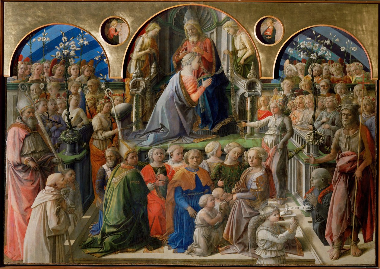 Krönung der Jungfrau. Zwei Tondi auf jeder Seite von Filippo Lippi