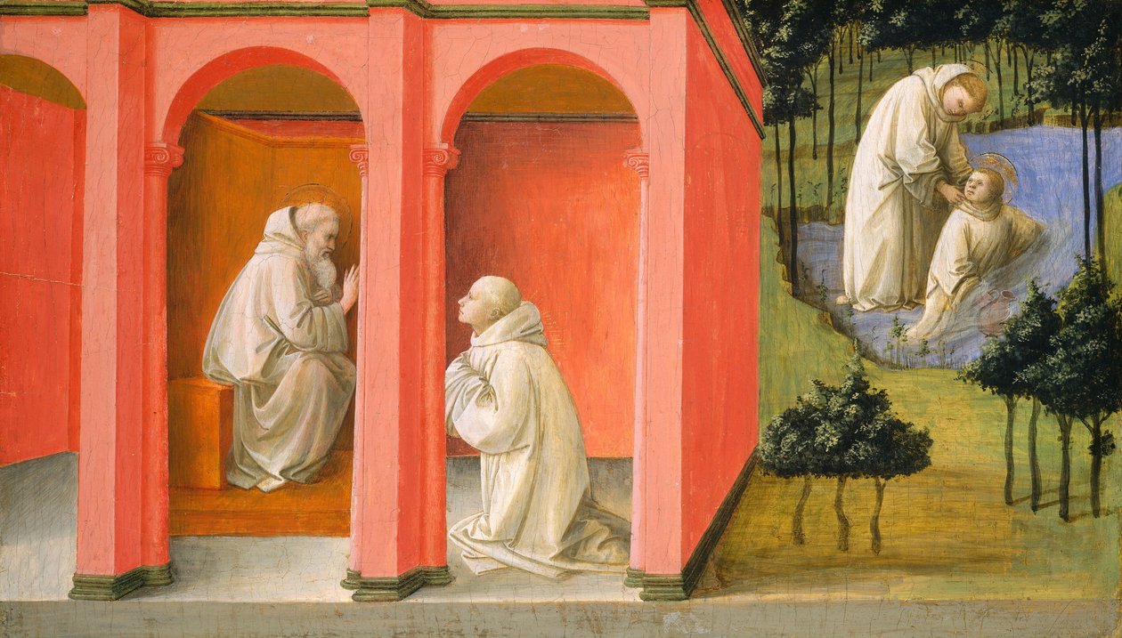 Der heilige Benedikt befiehlt dem heiligen Maurus, den heiligen Placidus zu retten, ca. 1445-1450 von Filippo Lippi