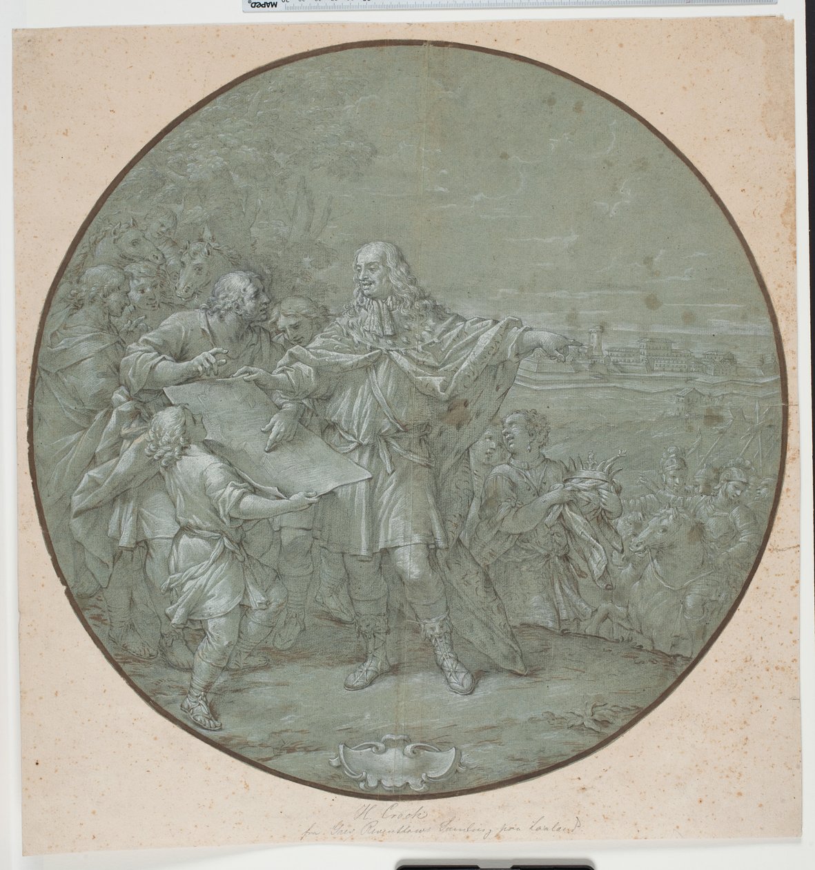 Cosimo III. befestigt den Hafen von Livorno. Gezeichnete Vorlage für eine Silberplatte, eine der sogenannten "piatti di S. Giovanni" von Filippo Luzi
