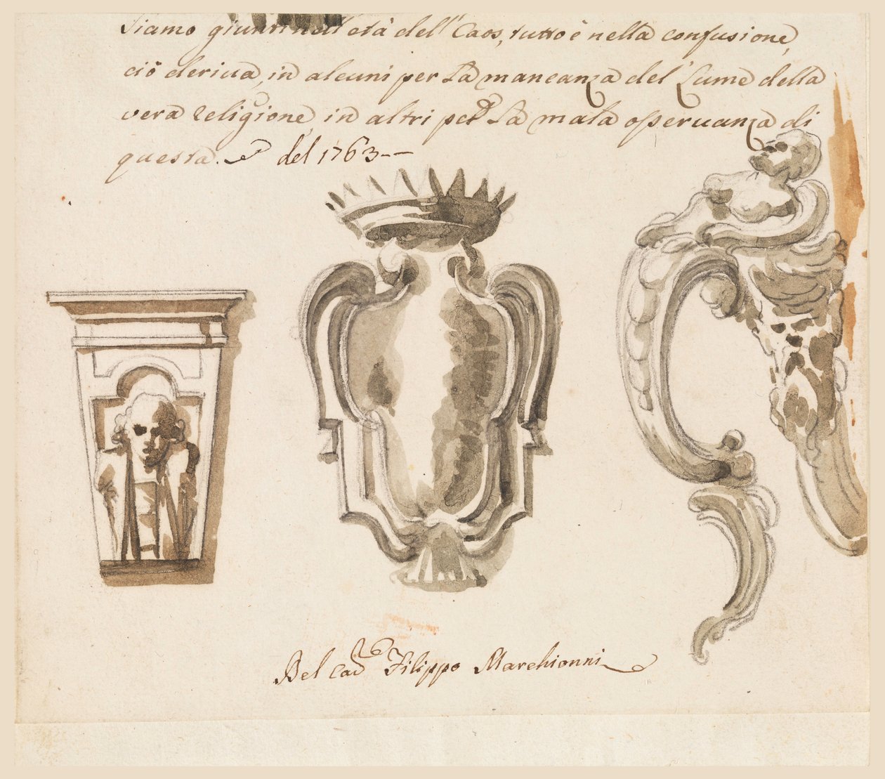 Entwurf für eine Konsole und ein Wappen, 1763 von Filippo Marchionni