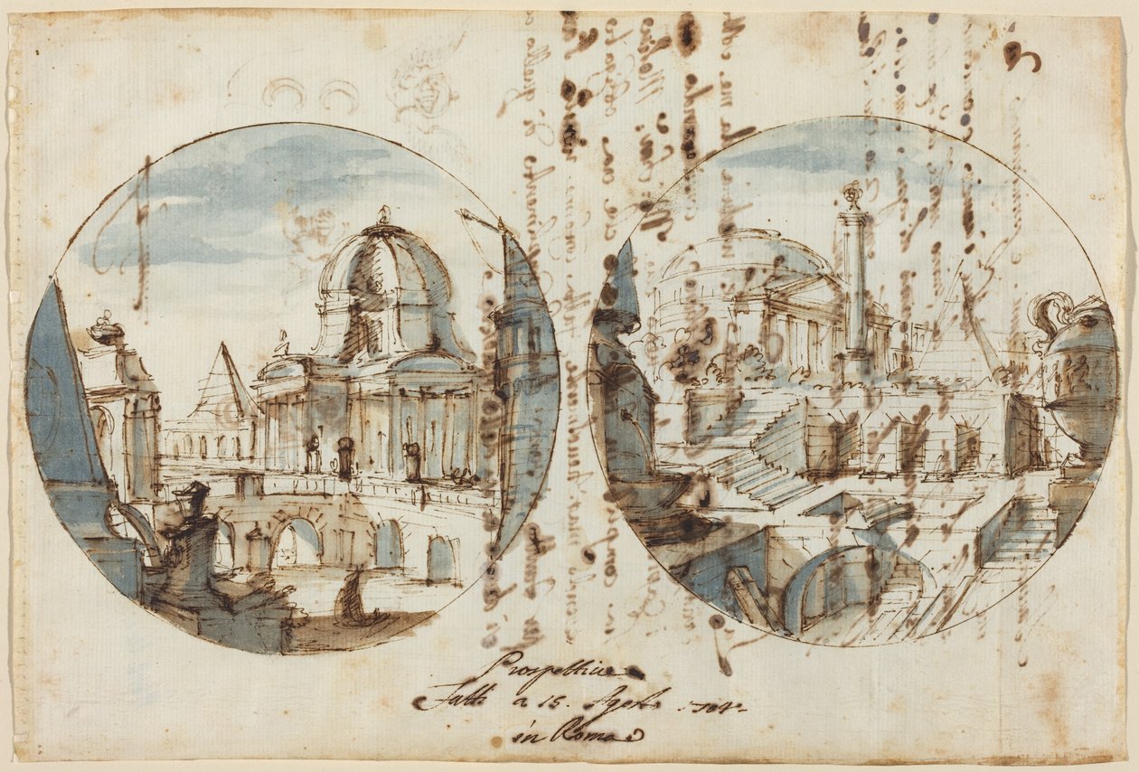Architektonische Fantasien mit Tempeln und Pyramiden von Filippo or Juvara Juvarra