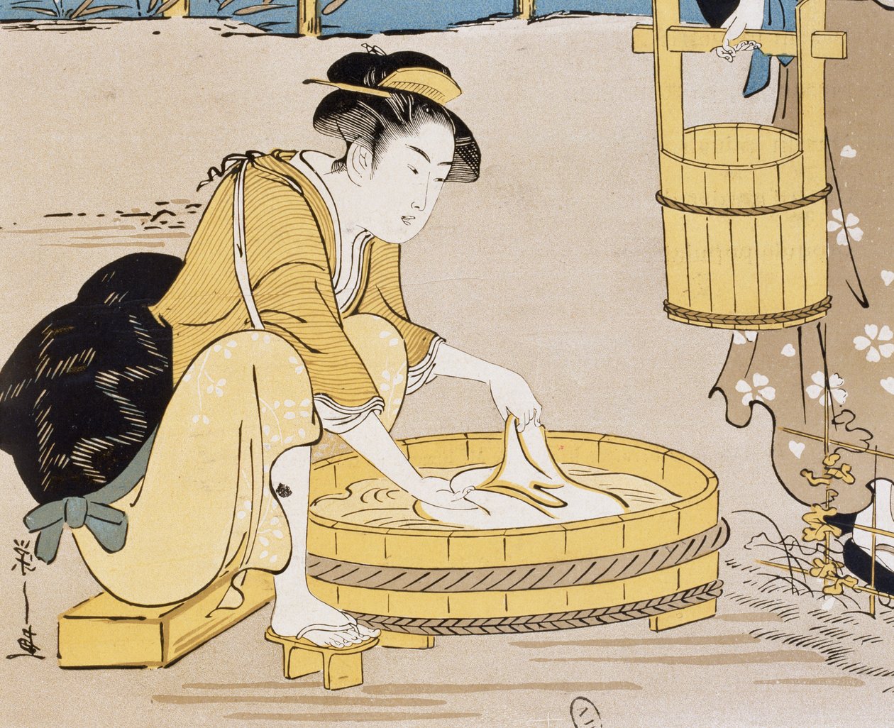 Frauen waschen im Fluss, Umschlag von Firmin Gillot, Le Japon Artistique (Japanische Kunst), Kunst- und Industriedokumente gesammelt von Siegfried Bing, monatliche Veröffentlichung Juli 1889, Frankreich von Firmin Gillot