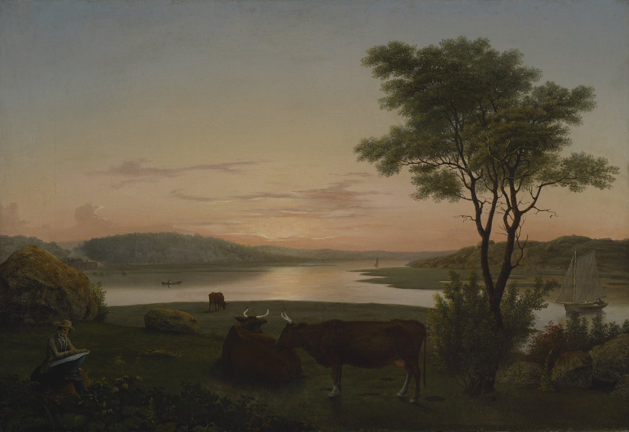 New England Inlet mit Selbstporträt, 1848 von Fitz Henry Lane