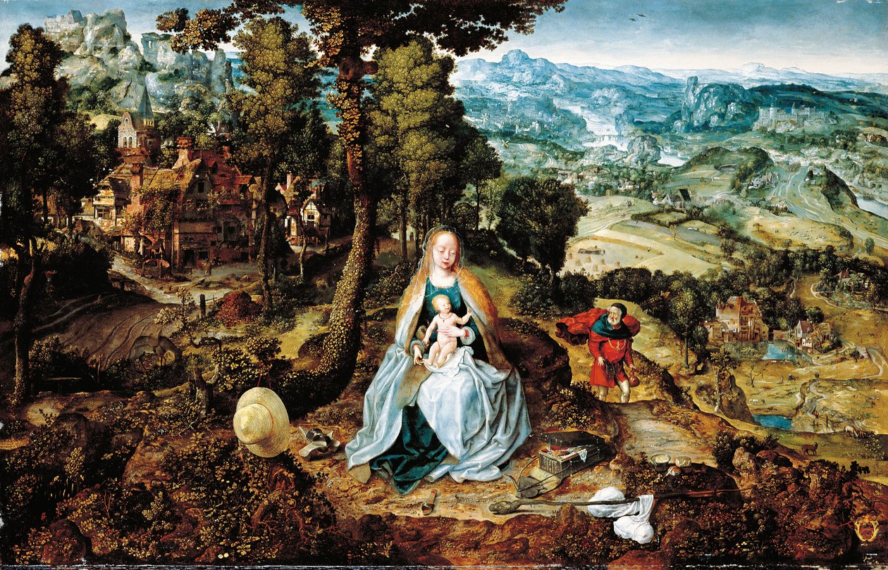 Eine weite Landschaft mit der Rast auf der Flucht nach Ägypten, Antwerpener Schule, ca. 1520 von Flemish School
