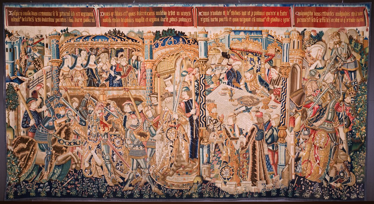 Flämischer Wandteppich. Serie Die Geschichte von Theben: Tidio und Polyneses. Ca. 1490-1500 von Flemish School
