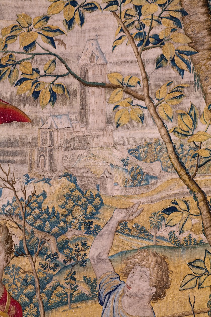 Flämischer Wandteppich. Serie Fabel von Ovidius: Der Raub des Ganymedes. Atelier Willem de Pannemaker, Brüssel. Vor 1556. (Detail) von Flemish School