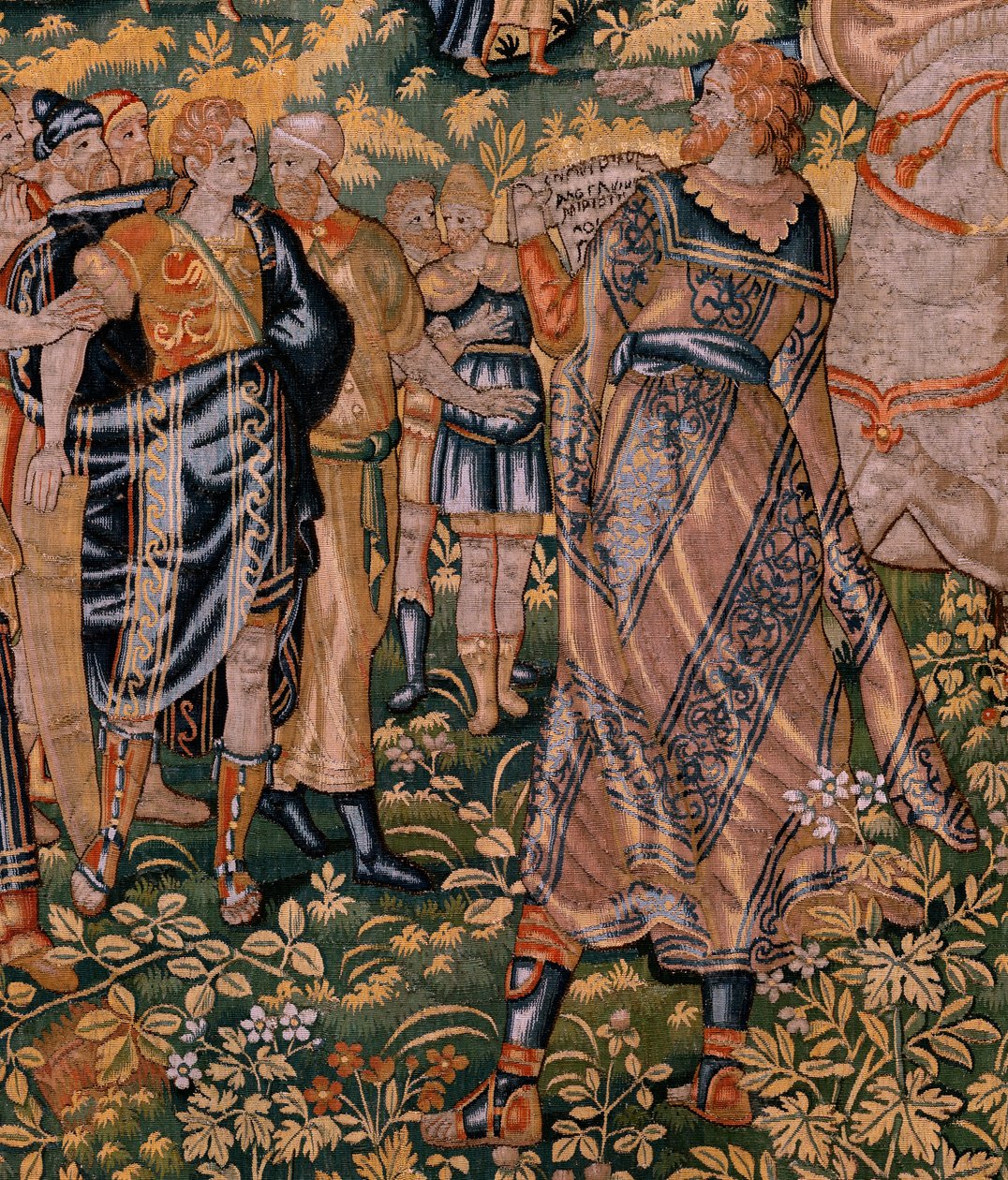 Flämischer Wandteppich. Serie Die Geschichte von Kyros. Nr. II Astyages erkennt Kyros. Anonym, basierend auf Michiel Coxcie. Atelier Antwerpen. Ca. 1590 von Flemish School