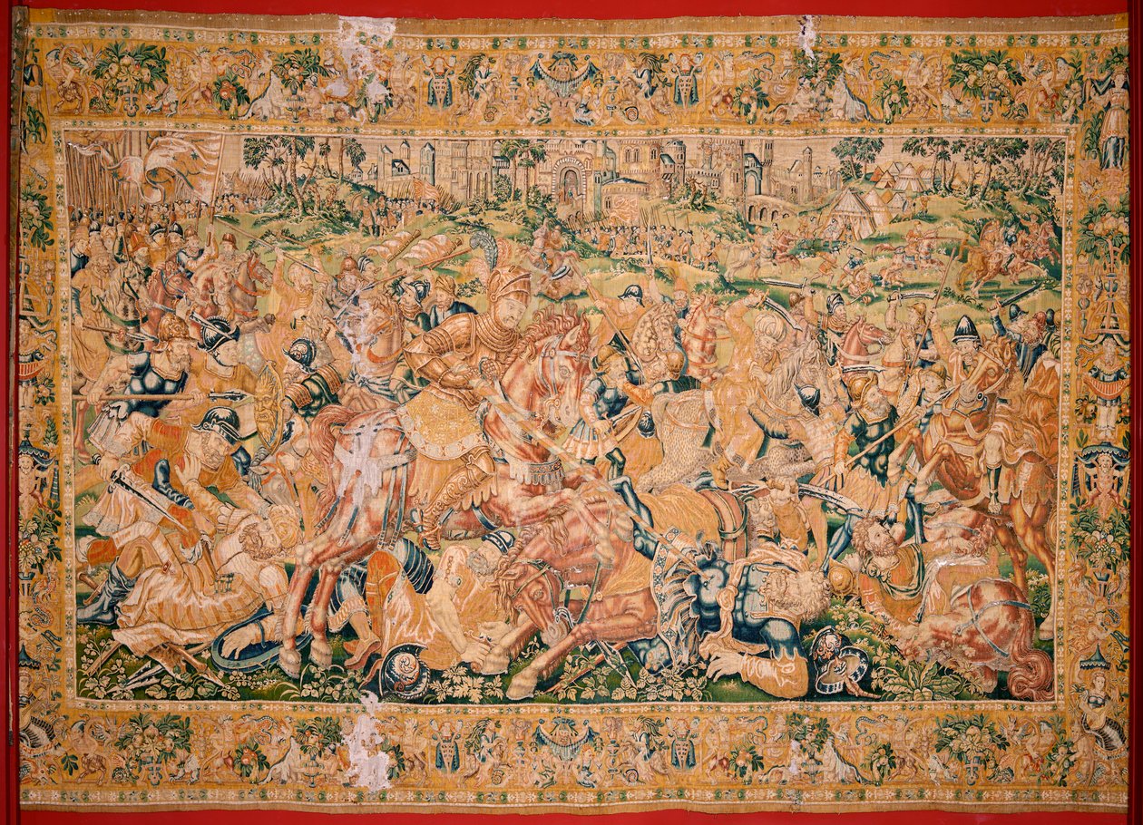 Flämischer Wandteppich. Serie Das Buch Judith. Kriegsszene. Dritter Wandteppich der Serie. Herstellung Niederlande, Brüssel? Zweite Hälfte des 16. Jahrhunderts von Flemish School