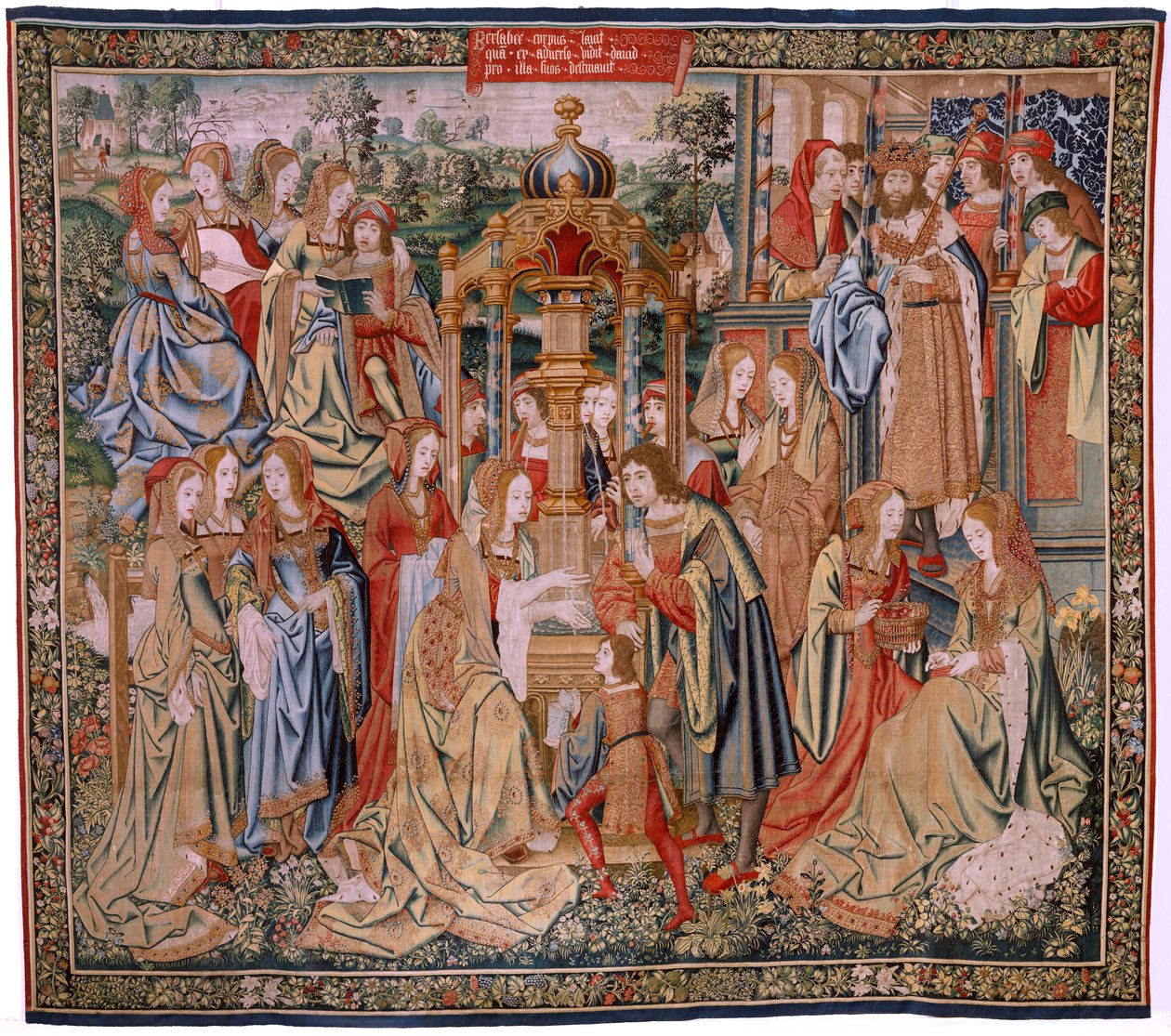 Flämischer Wandteppich. Serie Die Geschichte von David und Bathseba. Bathseba beim Bad. Erstes Panel der Serie. Modell Anonym. Herstellung Unbekannt, Brüssel von Flemish School