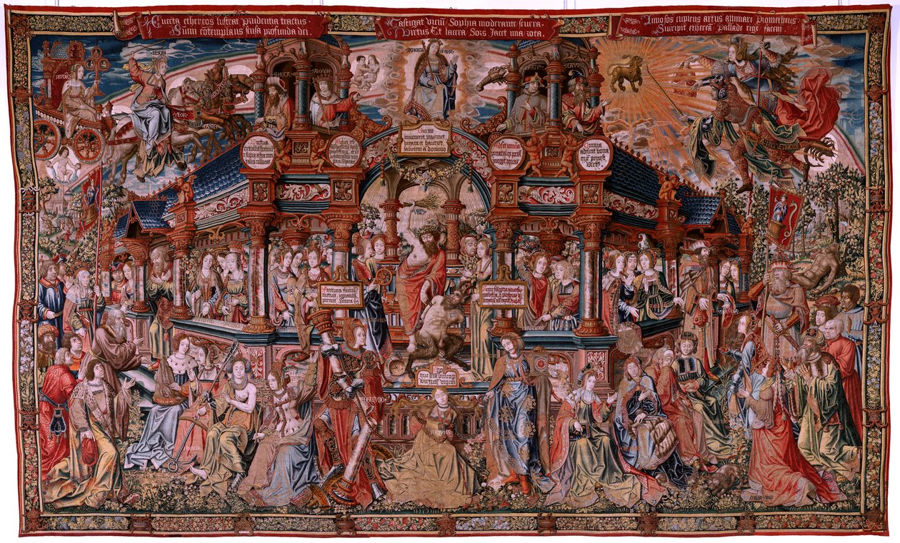 Flämischer Wandteppich. Serie Die Ehren. Tugend. Achter Wandteppich der Serie. Modell Zeichner aus dem Kreis von Bernard van Orley und Jan Gossaert. Herstellung Pieter van Aelst, Brüssel. Ca. 1550 von Flemish School