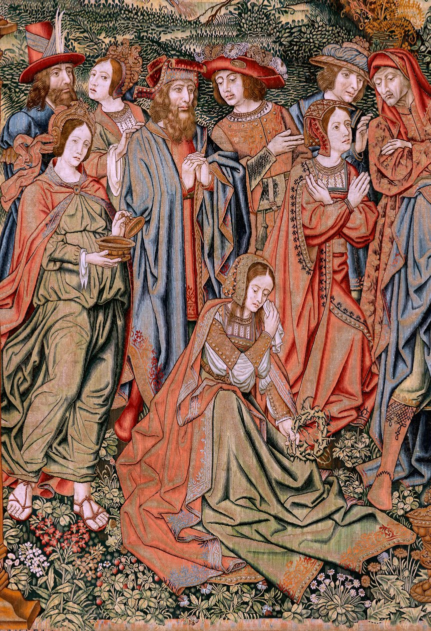 Flandrischer Wandteppich. Serie Die Passion Christi. Die Kreuzabnahme. Zweite Wandteppichserie der Passion Christi, die zum Patrimonio Nacional gehört. Modellzeichner aus dem Kreis von Jan van Roome. Herstellung Pieter van Aelst, Brüssel. von Flemish School
