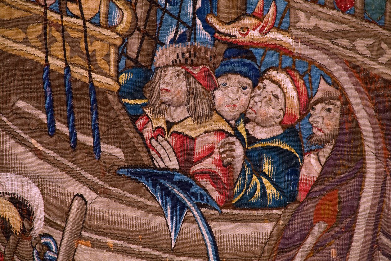 Serie Die Portugiesen in Indien: Die Ankunft in Calicut (De Aankomst in Calicut, Llegado de Vasco de Gama a Lisboa). Ca. 1510. Sammlung Caixa Geral de Depósitos, Lissabon. (Detail) von Flemish School