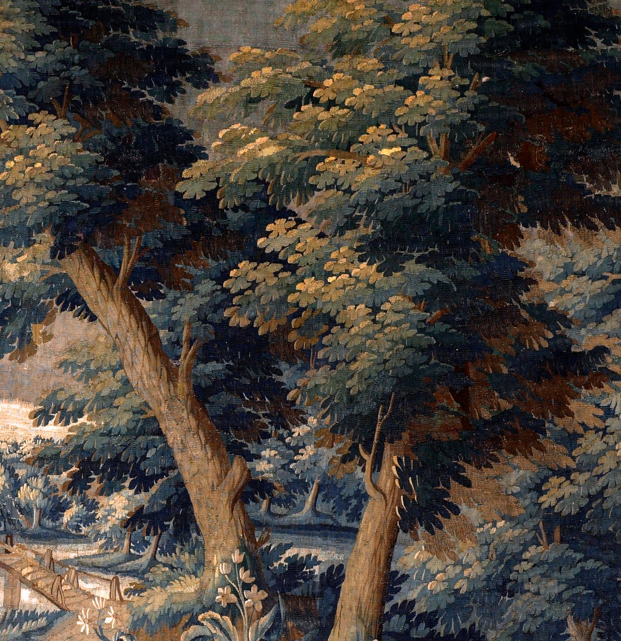 Flämischer Wandteppich. Verdure. Ende 17. Anfang 18. Jahrhundert. Eigentum der Kirche Sint-Walburgakerk Oudenaarde (Dekenij van de Sint-Walburga) (Detail) von Flemish School