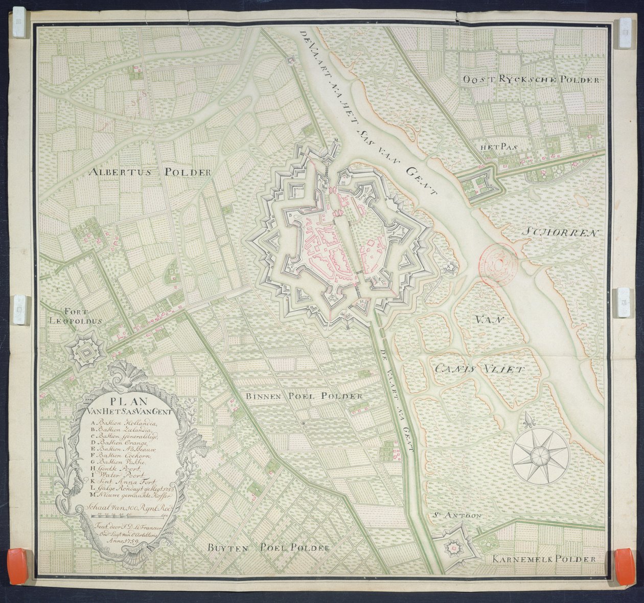 Karte von Sas de Gant und Umgebung, 1759 von Flemish School