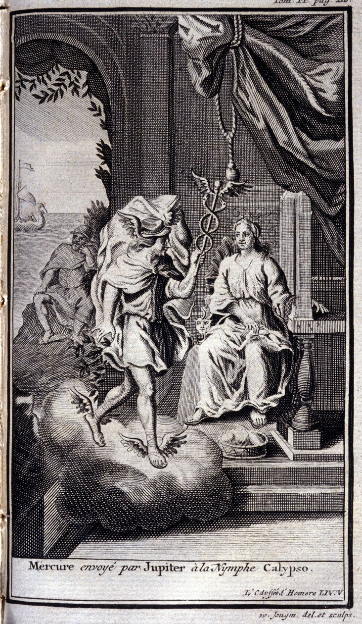 Merkur, von Jupiter zur Nymphe Kalypso gesandt. Illustration für Buch V der Odyssee von Homer, veröffentlicht in Amsterdam 1731, Privatsammlung Mailand von Flemish School