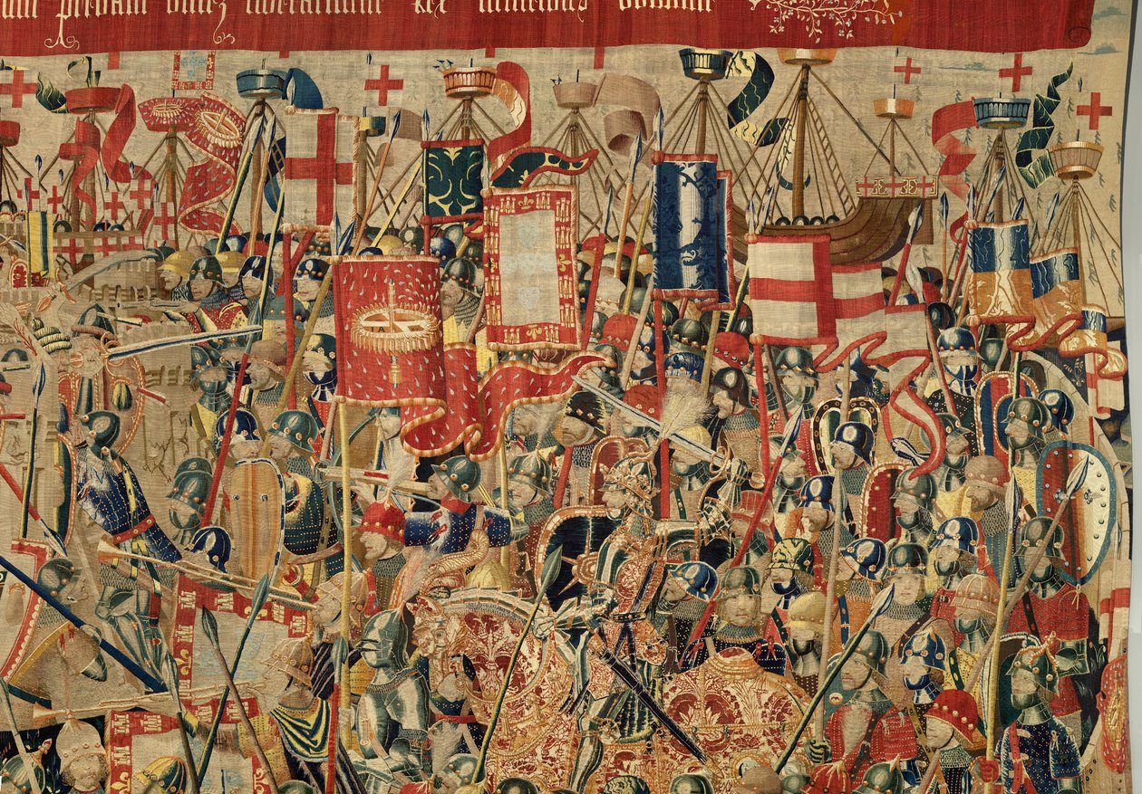 Pfarrmuseum der Wandteppiche (Museo Parroquial de Tapices de Pastrana). Flämischer Wandteppich. Einnahme von Arcila. Serie Eroberungen von König Alfonso I. von Portugal. Tournai. von Flemish School