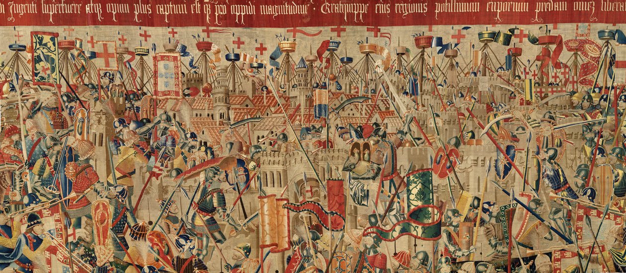 Pfarrmuseum der Wandteppiche (Museo Parroquial de Tapices de Pastrana). Flemischer Wandteppich. Eroberung von Arcila. Serie Eroberungen von König Alfons I. von Portugal. Tournai. von Flemish School