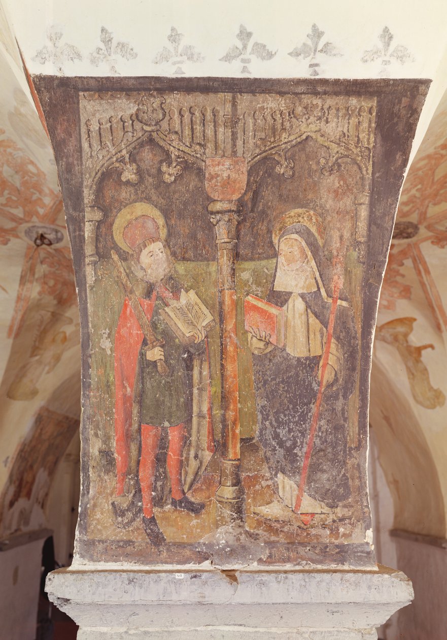 St. Bavo und St. Amalberga von Maubeuge, Wandgemälde aus der Krypta, ca. 1480-1540 von Flemish School
