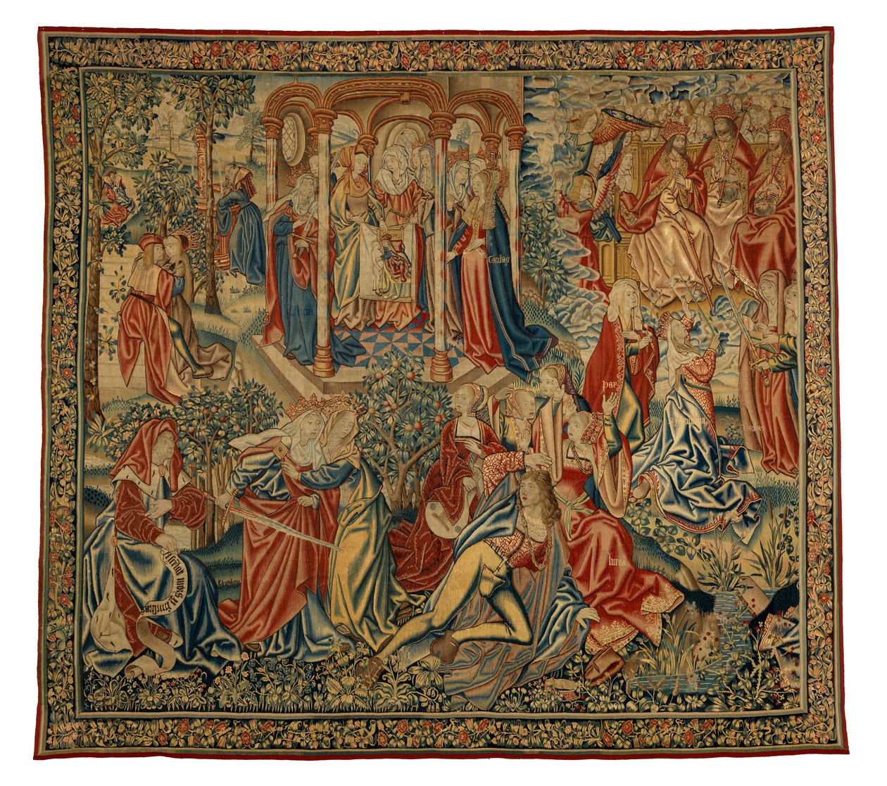 Wandteppich, Eine moralische Allegorie des Menschen oder Gerechtigkeit, die den Menschen angreift, hergestellt in Flandern, Belgien, um 1500 von Flemish School