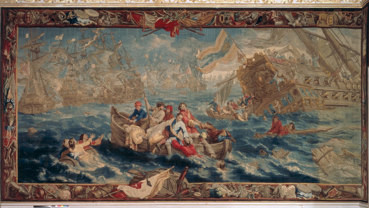 Die Schlacht von La Hogue, Mai 1692, aus der Serie Militärwissenschaft, Werkstatt von Judocus de Vos, ca. 1715-24 von Flemish School