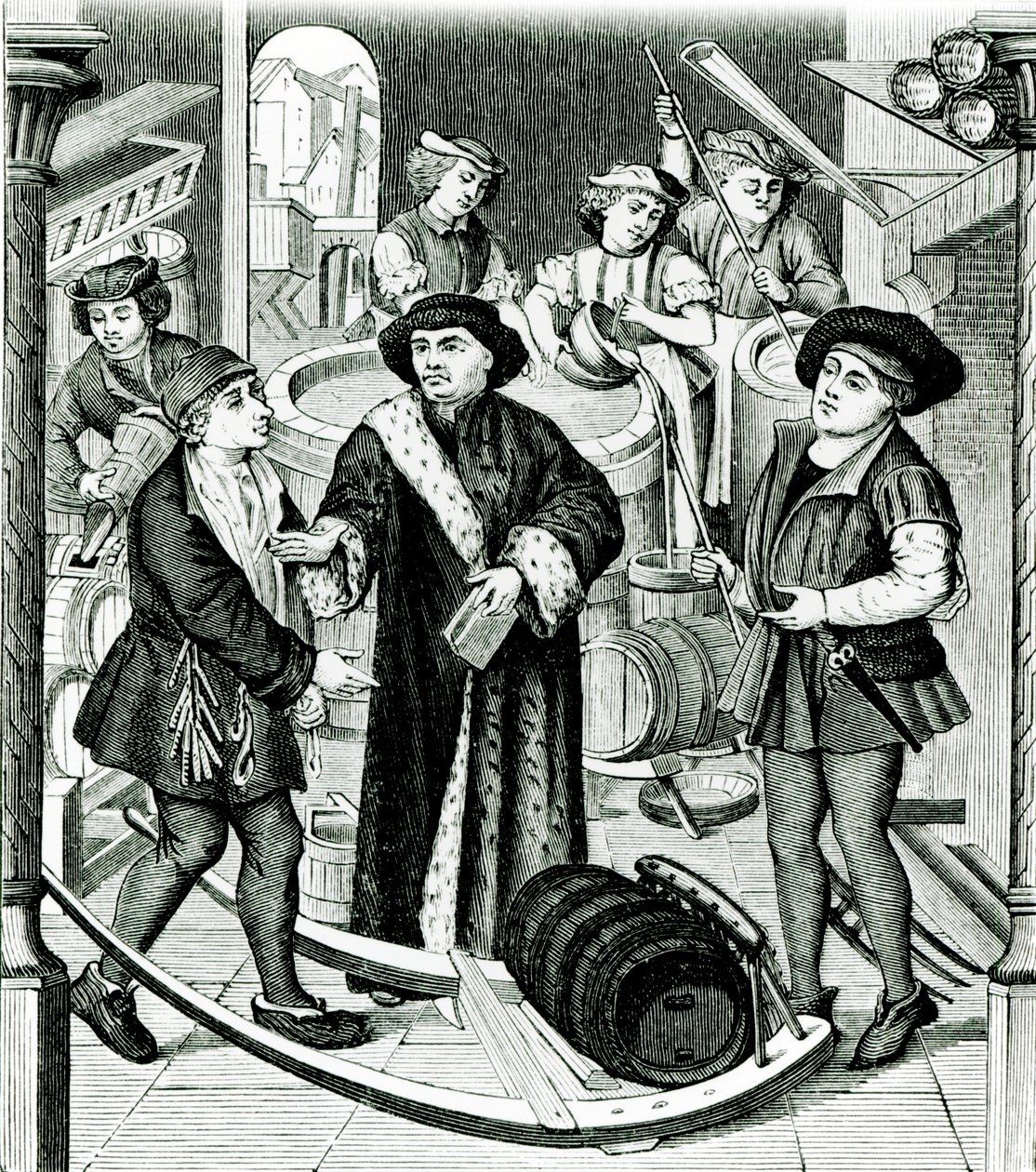 Der Bischof von Tournai empfängt den Zehnten des Bieres, gewährt von König Chilperic, nach einem Fenster der Kathedrale von Tournai von Flemish School