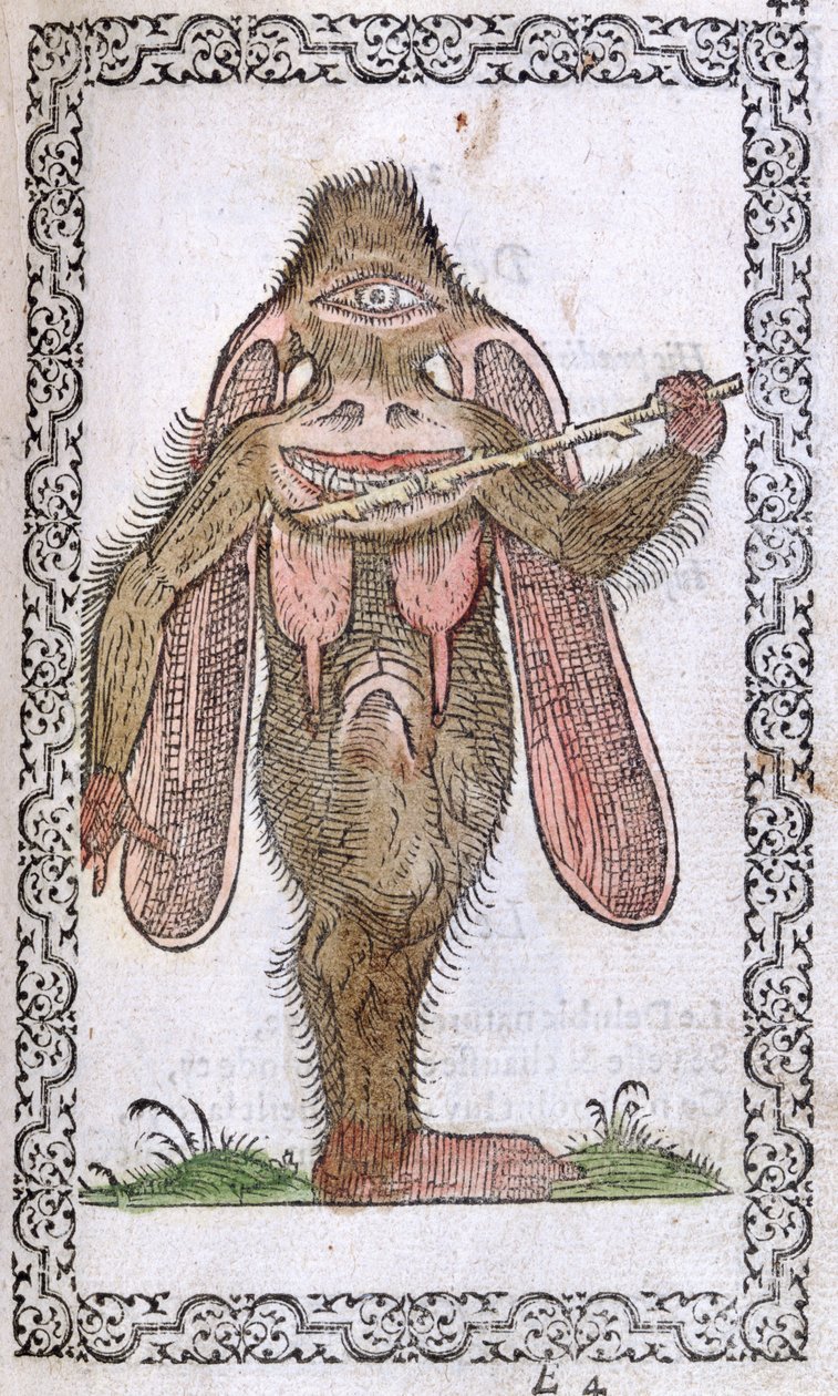 Der Zyklop, Illustration aus Omnium fere gentium nostraeque aetatis Nationum Habitus et Effigies von Jean Sluperji, Antwerpen, 1572 (Farbholzschnitt) von Flemish School