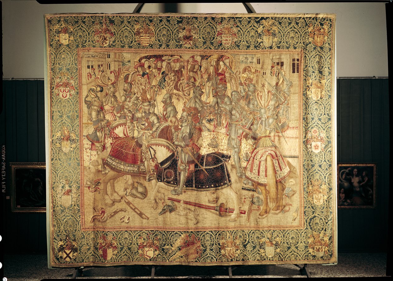 Das Turnier, vertikaler Webstuhlteppich aus der Brüsseler Werkstatt, ca. 1497 von Flemish School