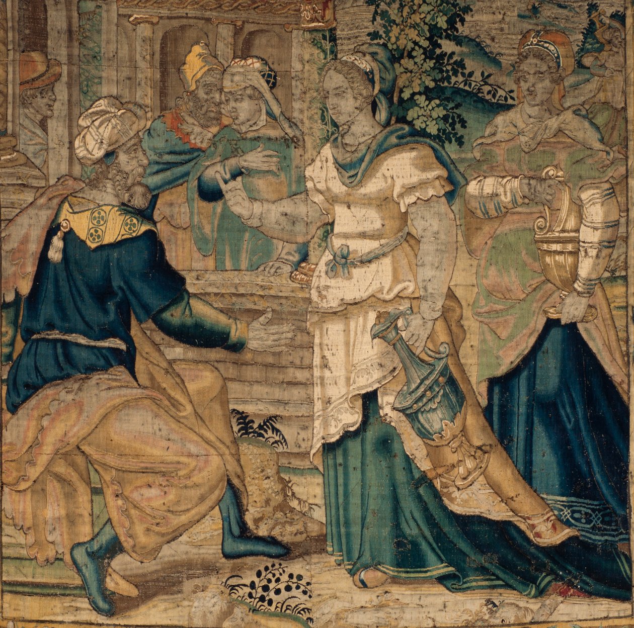 Die Universitätskollektionen. Jethros Töchter erzählen ihrem Vater von der Begegnung mit Moses. (Detail) Oudenaarde. Ca. 1550. von Flemish School