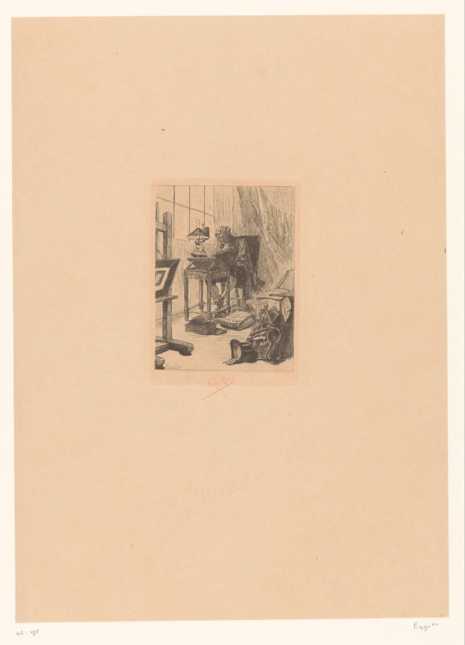 Alter Mann liest in einem Studierzimmer von Félicien Rops (signed by artist)