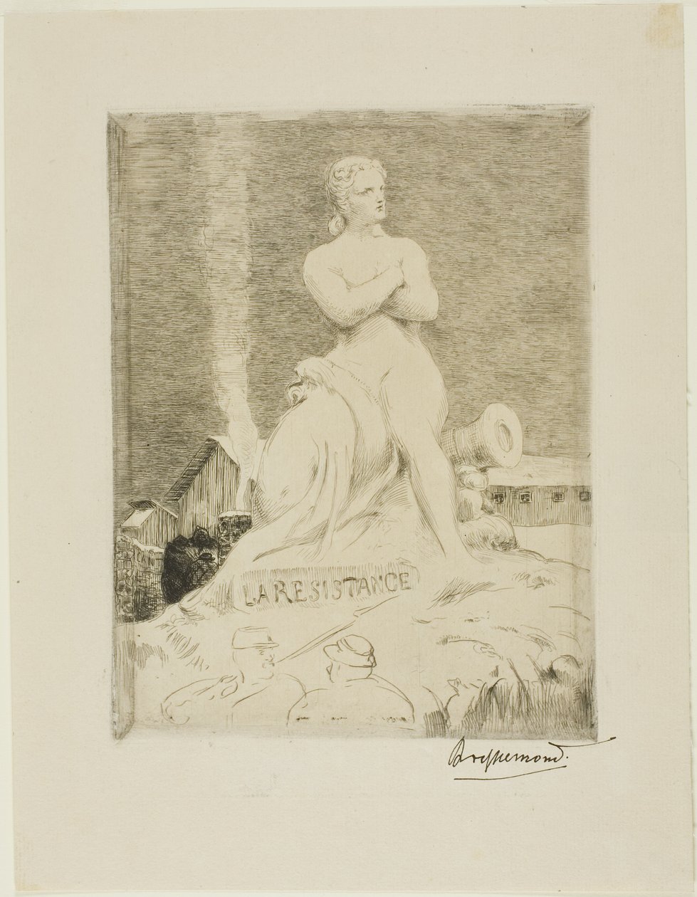Die Statue des Widerstands von Falguière, Platte vier von Die Belagerung von Paris, 1870 von Félix Henri Bracquemond