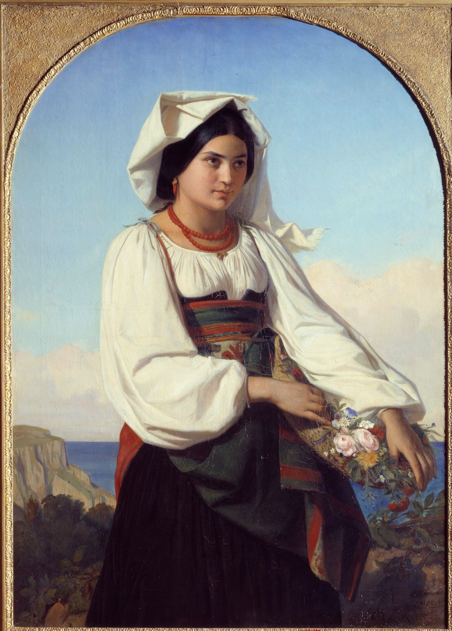 Junges Mädchen mit Blumen von Félix Joseph Barrias