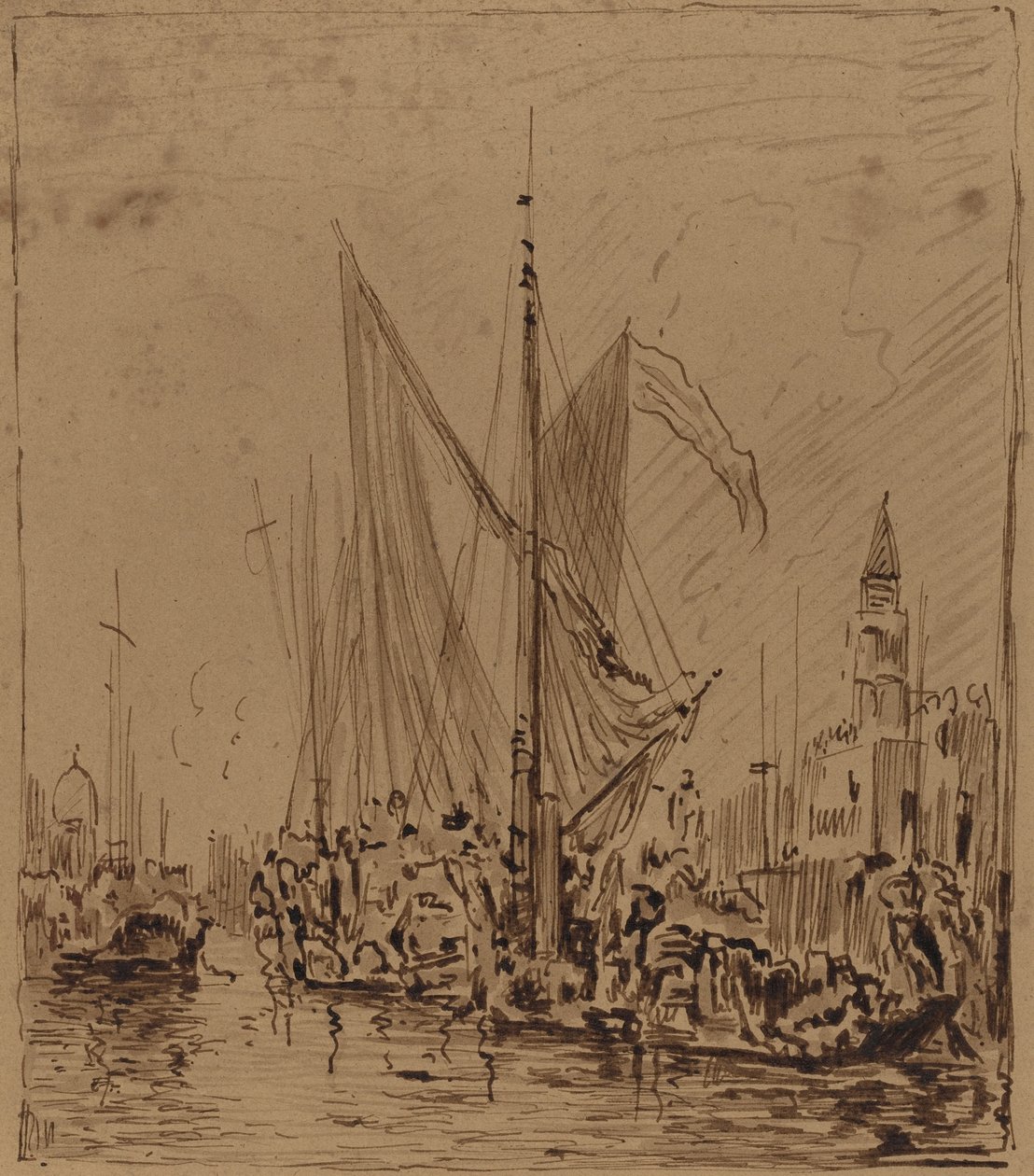 Boote und Gondeln vor der Piazza San Marco von Félix Ziem