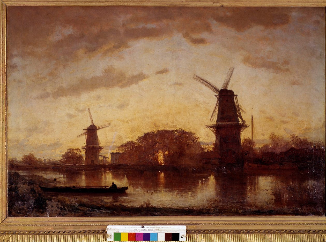 Die Ufer des Amstel-Flusses mit Mühlen in den Niederlanden von Félix Ziem