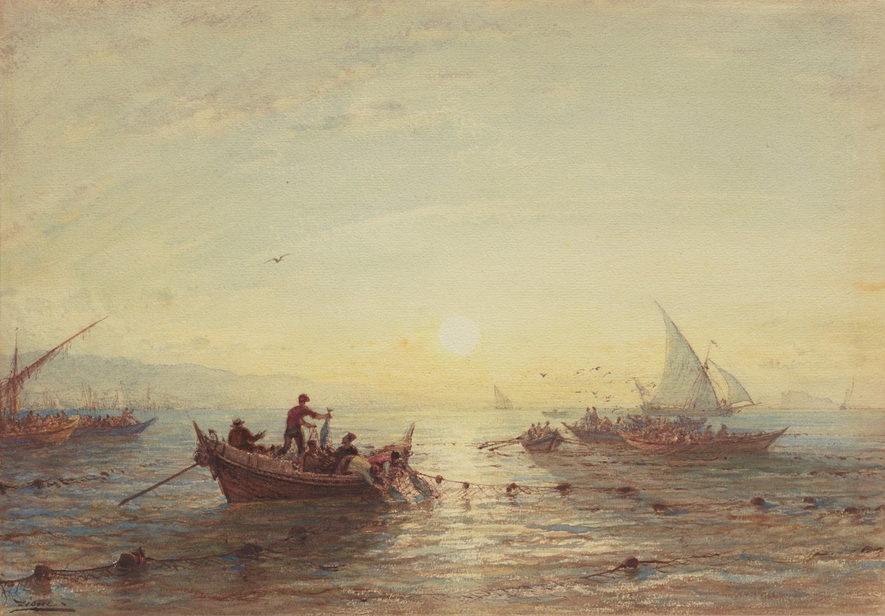 Thunfischfang bei Sonnenaufgang vor der Küste von Marseille von Félix Ziem