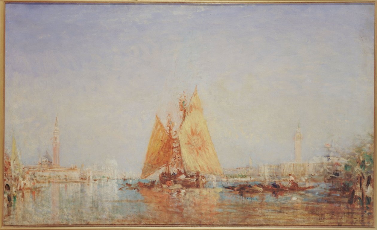 Venedig, Trabaccolo mit gelbem Segel, zwischen 1870 und 1890 von Félix Ziem