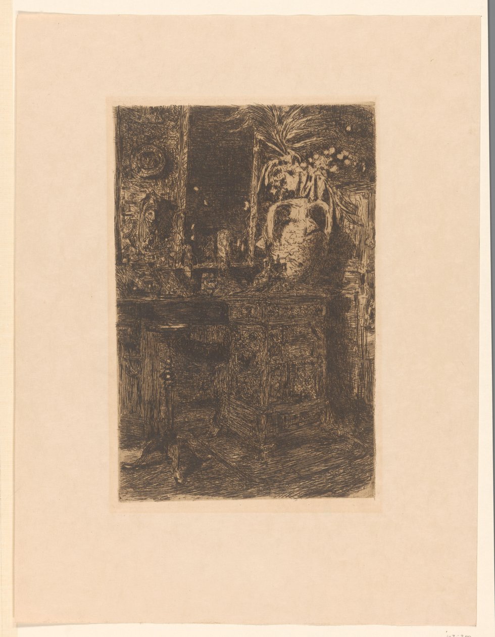 Atelierinterieur mit Ofen, Kamin und Blumenvase von Floris Verster