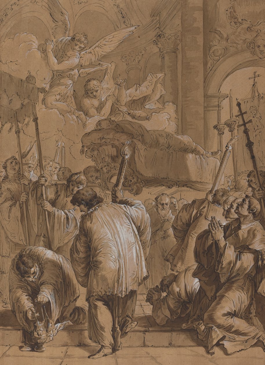 Begräbnisprozession eines Heiligen mit Engeln von Follower of Francesco Fontebasso