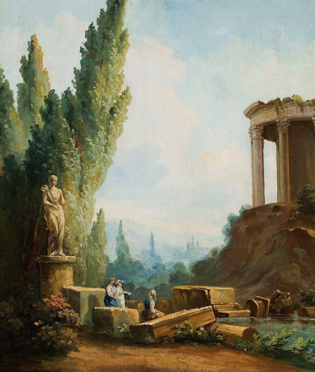 Landschaft mit den Ruinen des Sibyllentempels in Tivoli von Follower of Hubert Robert