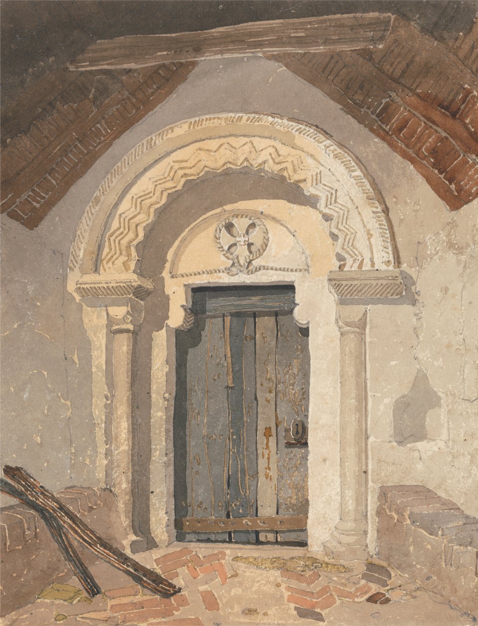 Normannisches Portal, Tottenhill Kirche, Norfolk von Follower of John Sell Cotman