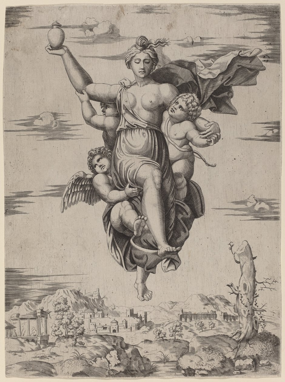 Psyche wird zum Olymp getragen von Follower of Marcantonio Raimondi after Raphael