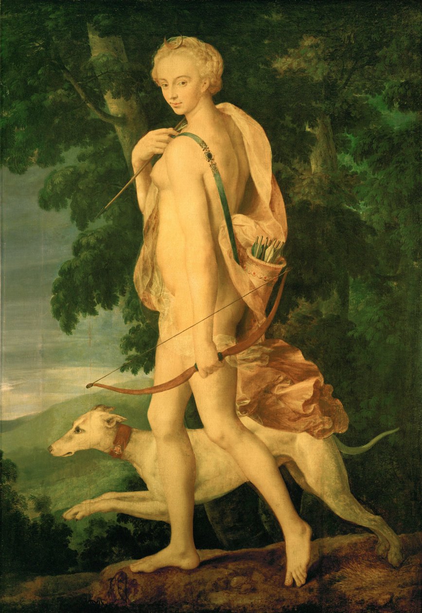 Diana die Jägerin. Die Diana ist Diane de Poitiers. Das Gemälde wurde von einer Bronze von Primaticcio inspiriert von Fontainebleau School