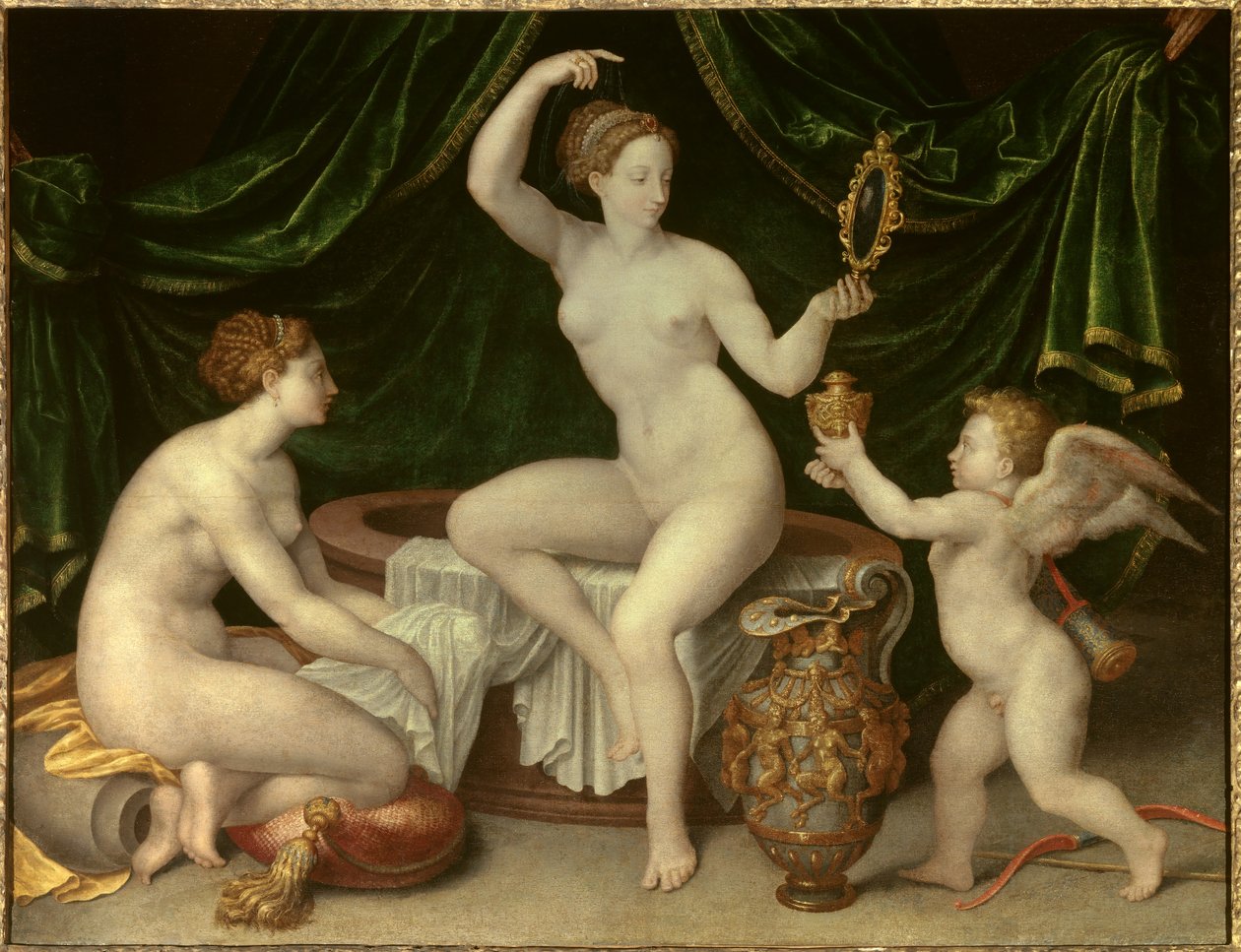 Venus bei ihrer Toilette Gemälde der Schule von Fontainebleau. 16. Jahrhundert. Louvre Museum, Paris von Fontainebleau School
